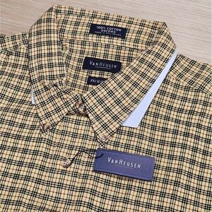 Van Heusen Oxford Button Up Shirt XXL 18 18.5 Yellow Check Plaid NEW Heavyweight